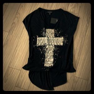 Black T-shirt with crystals front and back